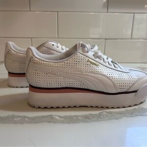 Puma White Platform Sneakers with Chunky Sole